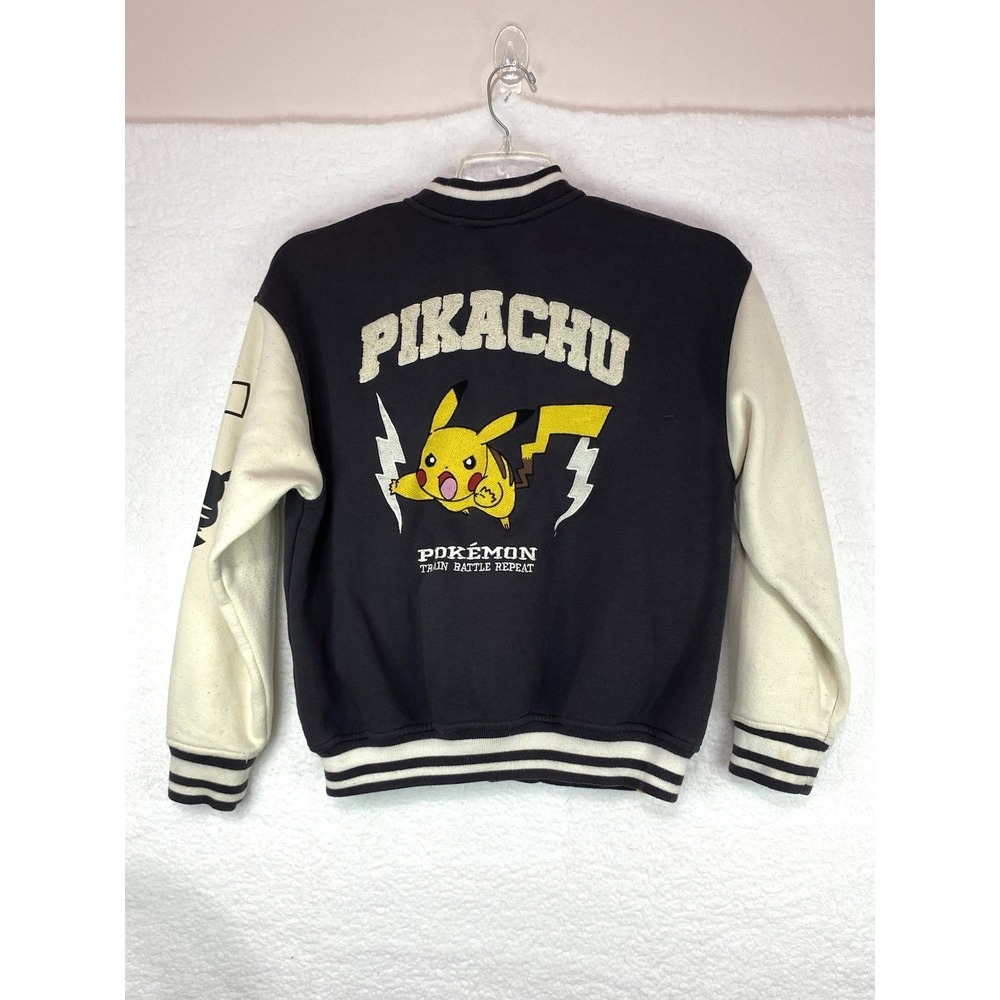Zara Pokemon Pikachu Varsity Jacket Black Cream Kids Size 11-12 Letterman Bomber